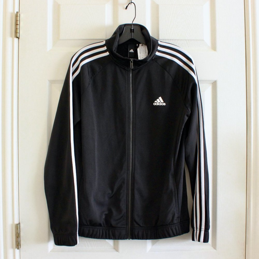 Adidas Kid's Black & White Zip-Up Stripe Jacket